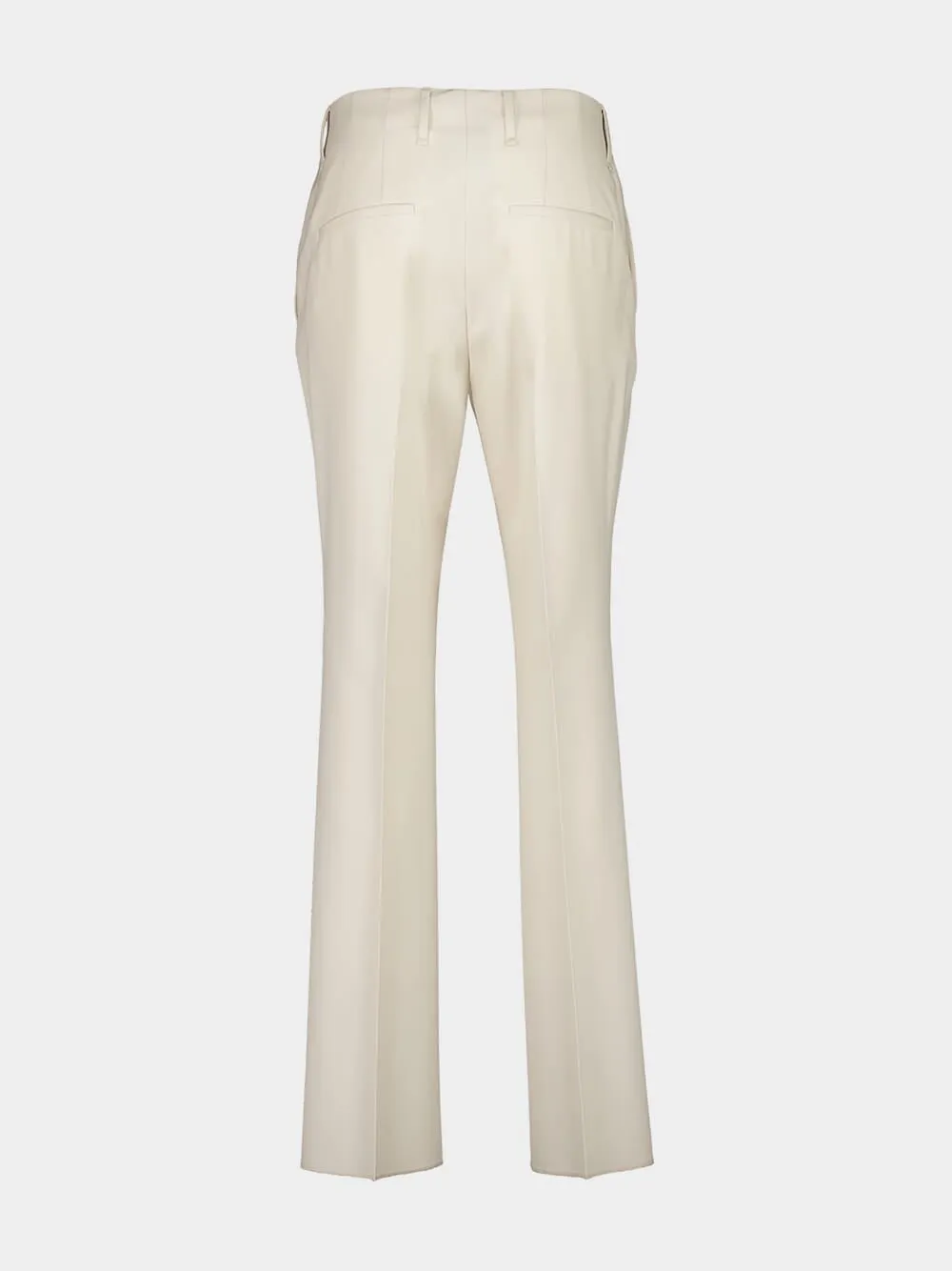 White Wool Gabardine Straight-Leg Trousers