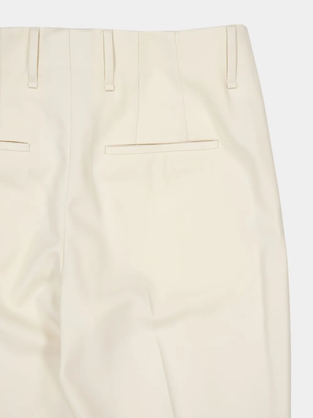 White Wool Gabardine Straight-Leg Trousers