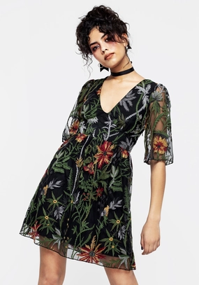 Wildflower Embroidered Mesh Mini Dress Dresses Womens - summer dresses discount