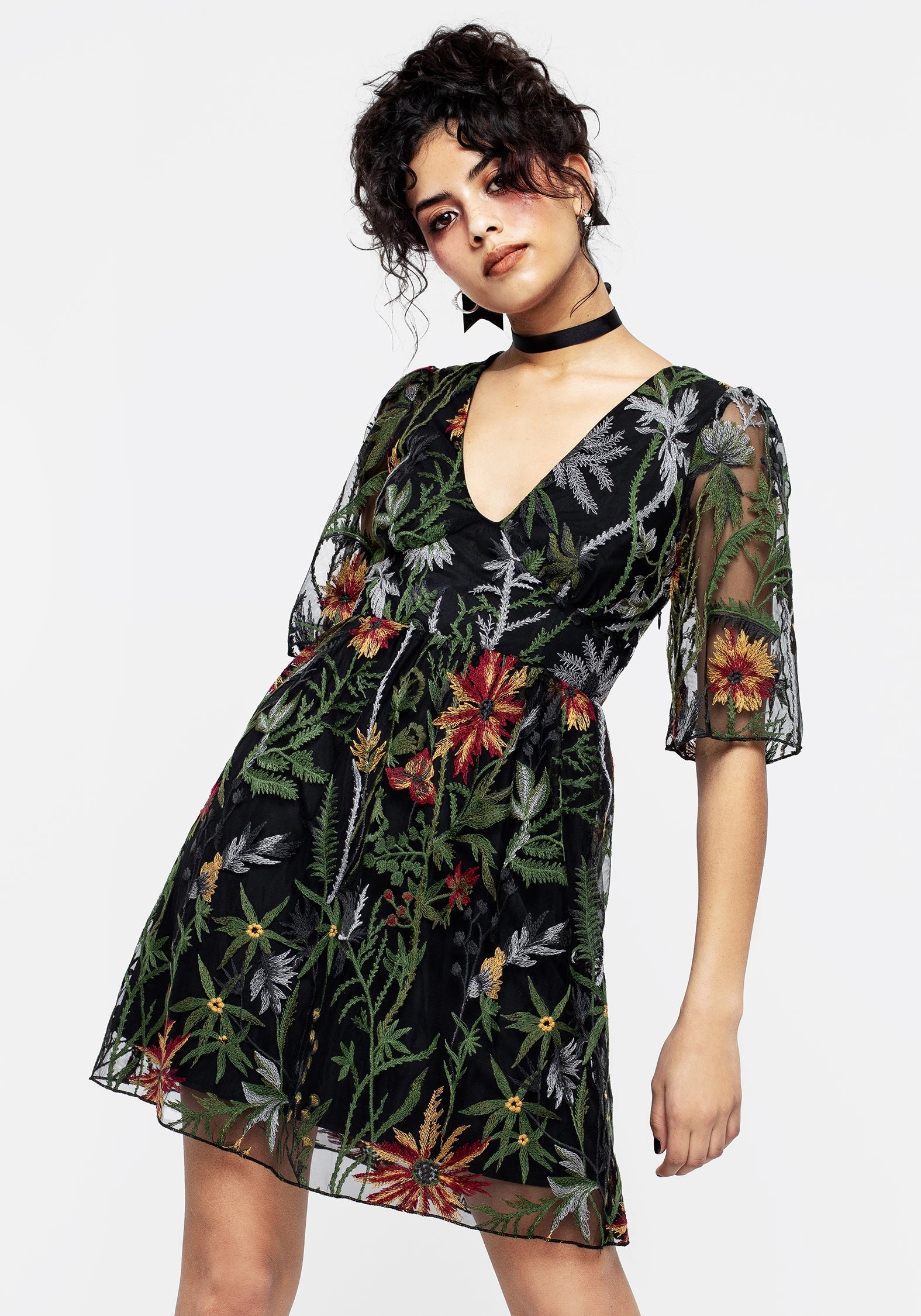 Wildflower Embroidered Mesh Mini Dress Dresses Womens - summer dresses discount