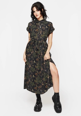 Wither Fern Print Midi Shirt Dress Dresses Womens - wedding guest outfits