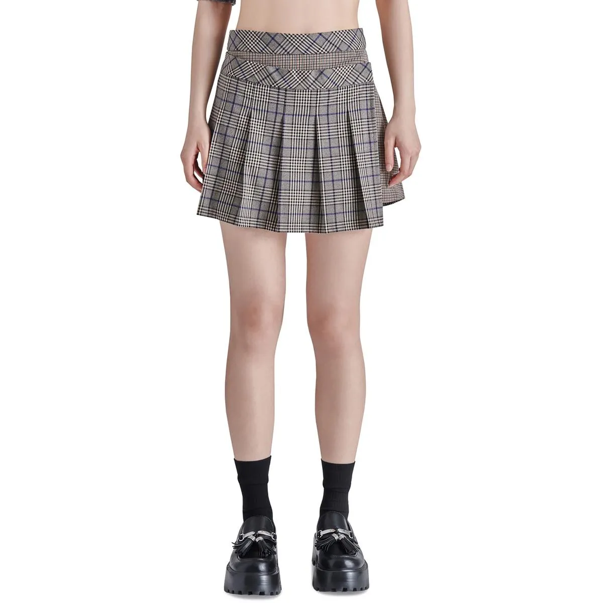 Womens Pleated Faux-Wrap Mini Skirt
