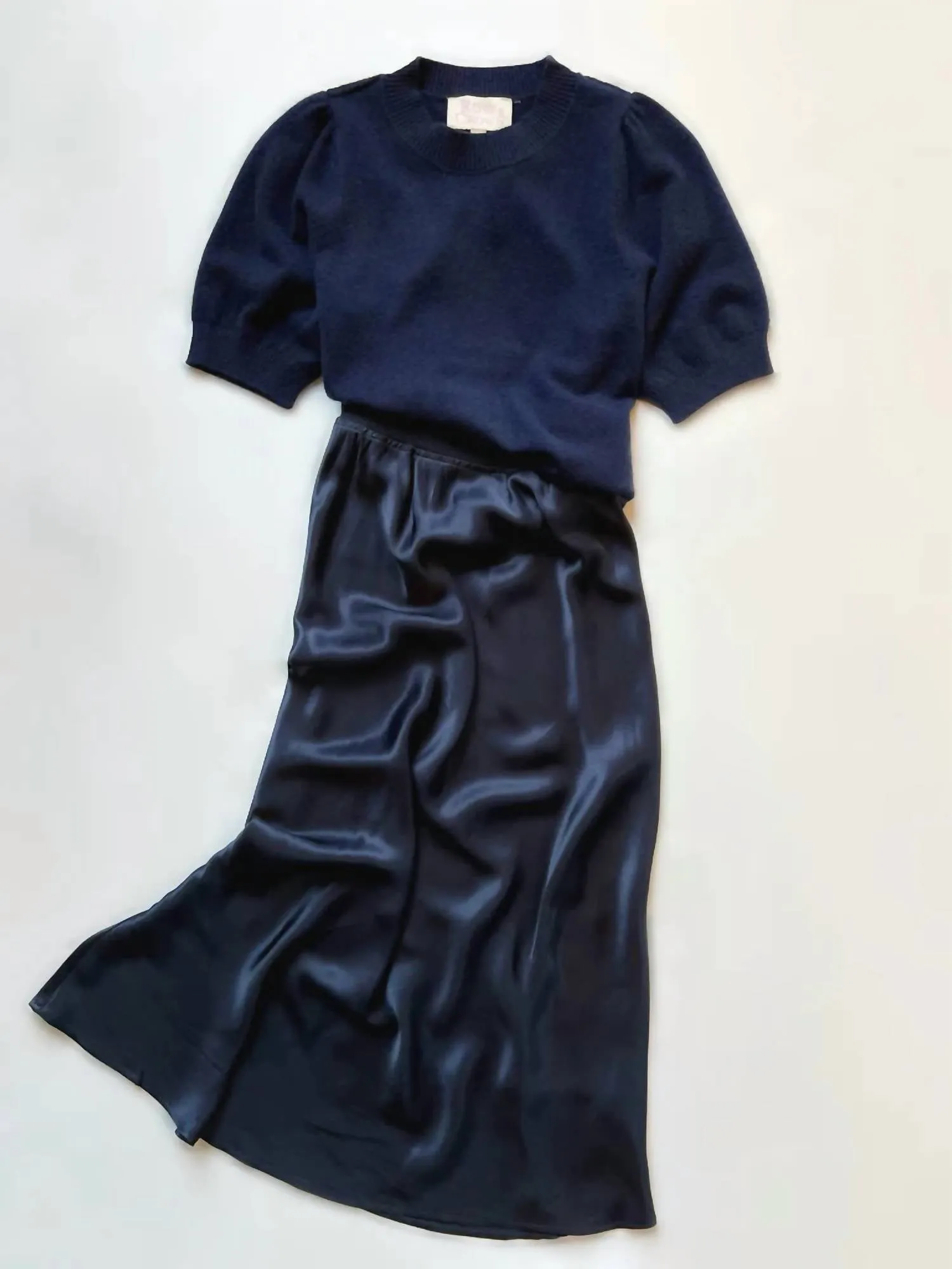 Women's Satin Midi Skirt In Navy