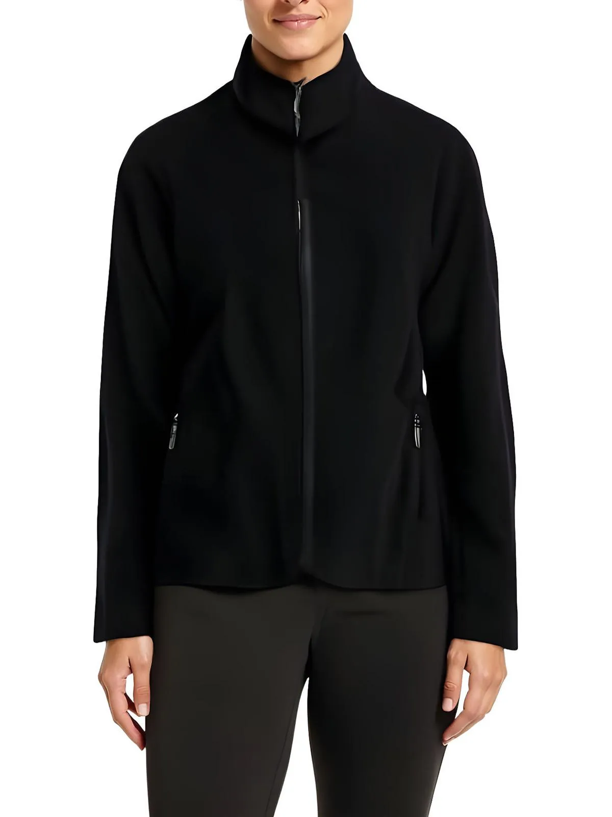 Womens Solid Wool Zip-Up Jacket