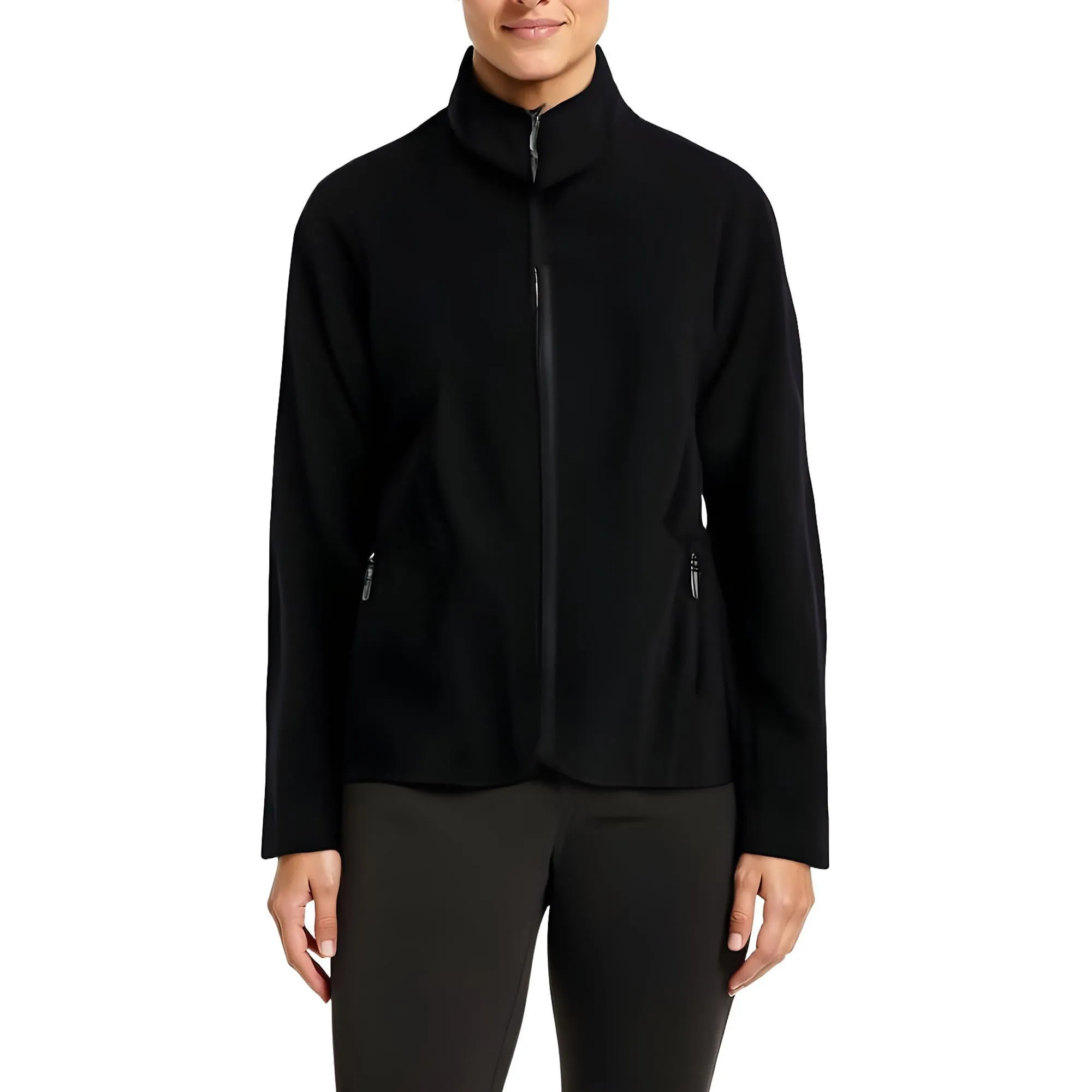 Womens Solid Wool Zip-Up Jacket
