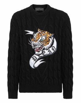 Wool Blend Roundneck Tattoo chunky knit discount