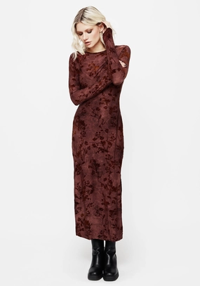 Wytchelm Flocked Velour Midaxi Dress - Red Dresses Womens - beach dresses cheap