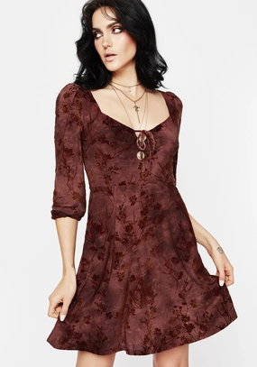 Wytchelm Floral Flocked Velour Mini Dress - Red Dresses Womens - beach dresses cheap