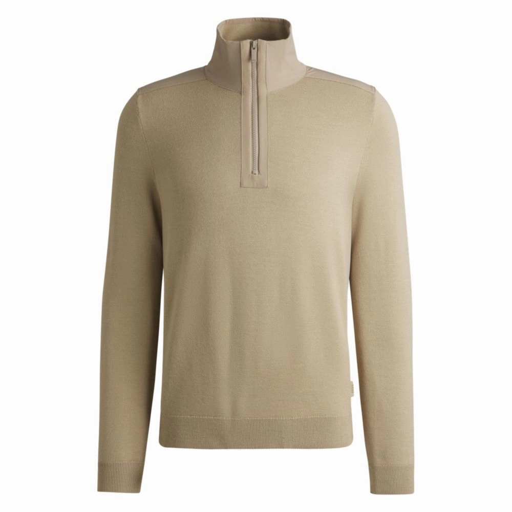 Zip-neck sweater with softshell trims