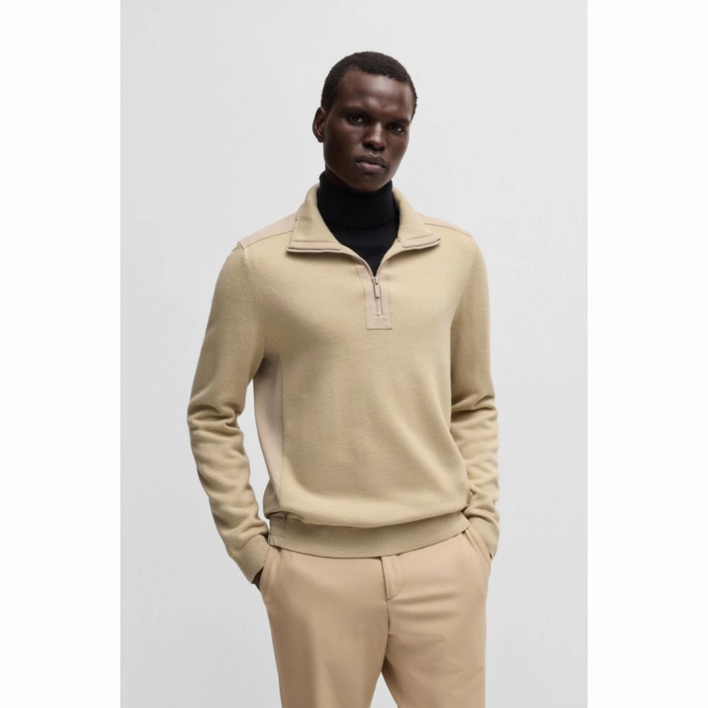 Zip-neck sweater with softshell trims