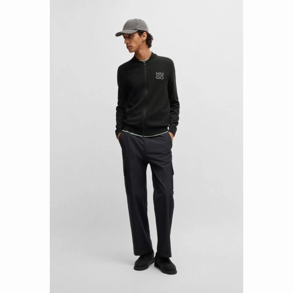 Zip-up cardigan in cotton with stacked logo