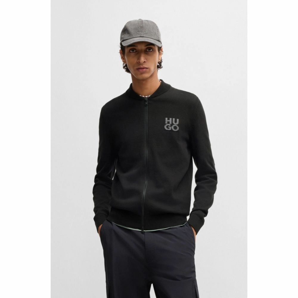 Zip-up cardigan in cotton with stacked logo