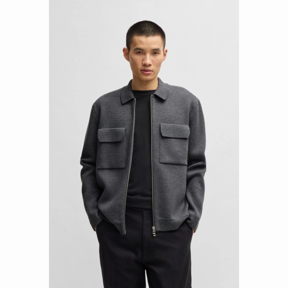 Zip-up regular-fit cardigan in wool