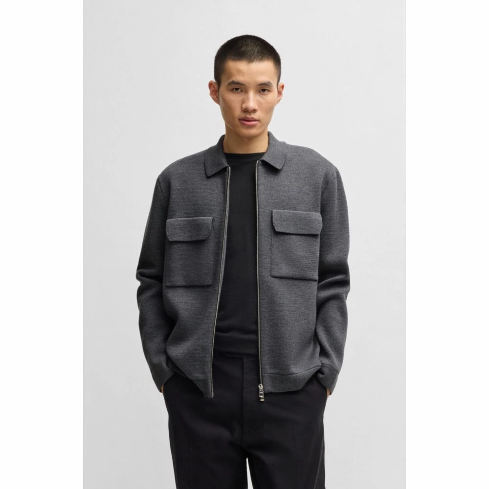 Zip-up regular-fit cardigan in wool